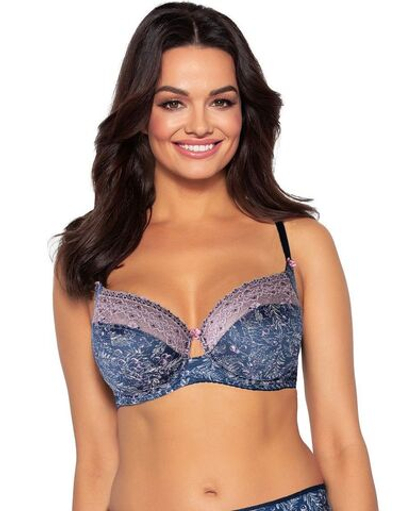 Бюстгальтер с мягкой чашкой из трикотажа с растительным рисунком (Размер: 85C) (Цвет: темно-синий)