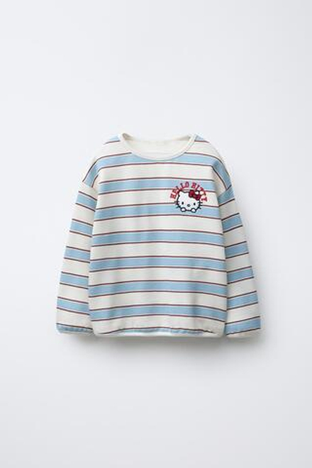ZARA ФУТБОЛКА ИЗ ФЛИСА В ПОЛОСКУ HELLO KITTY © SANRIO, ГРАНАТОВЫЙ