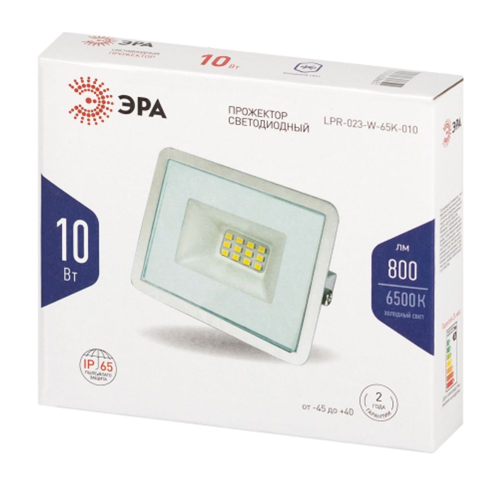 Прожектор светодиодный уличный ЭРА LPR-023-W-65K-010 10Вт 6500K IP65 гарантия 2 года белый | Прожекторы Стандарт