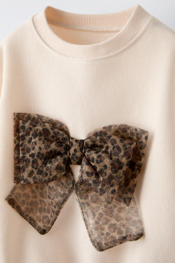 ZARA ТОЛСТОВКА С БАНТОМ С АНИМАЛИСТИЧЕСКИМ ПРИНТОМ, СВЕТЛО-ПЕСОЧНЫЙ