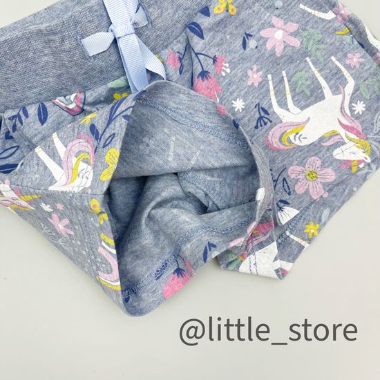 Шорты "Единороги в цветах" хлопковые, Серо-голубые