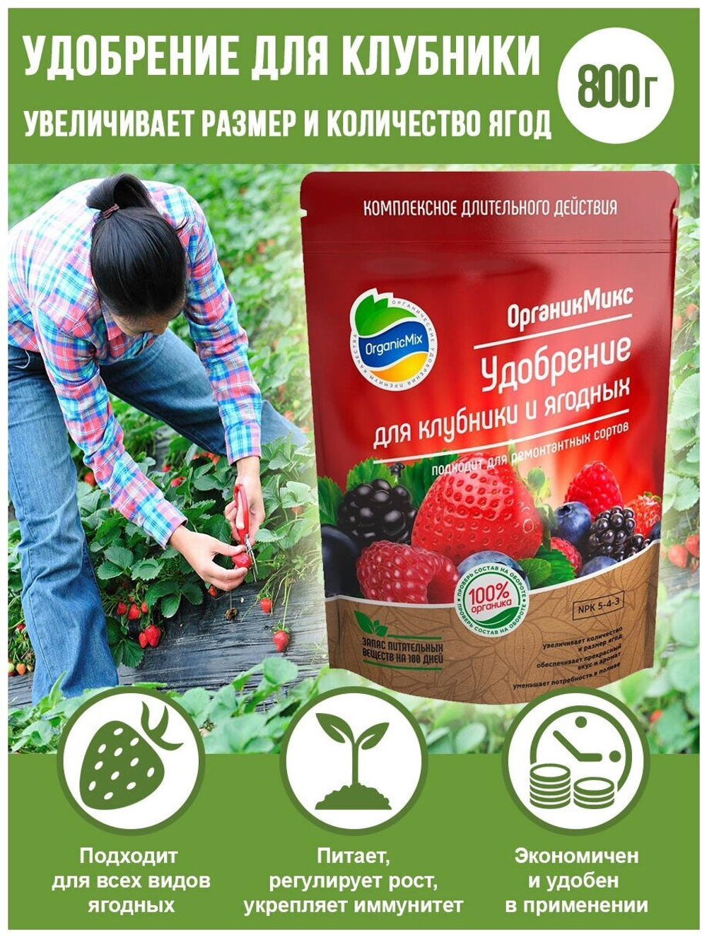 УДОБРЕНИЕ ОРГАНИЧЕСКОЕ ДЛЯ КЛУБНИКИ И ЯГОДНЫХ ОРГАНИК МИКС 800 ГР