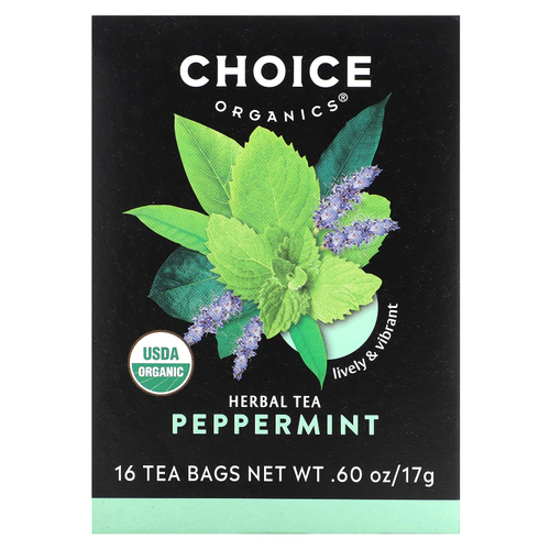 Choice Organics, травяной чай, перечная мята, без кофеина, 16 чайных пакетиков, 17 г (0,60 унции)