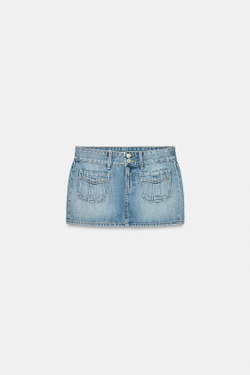 ZARA ДЖИНСОВАЯ МИНИ-ЮБКА TRF, ГОЛУБОЙ