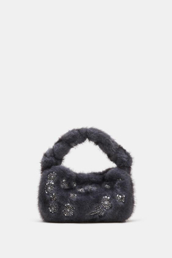 ZARA МИНИ-СУМКА С БЛЕСТЯЩЕЙ ОТДЕЛКОЙ ПОД МЕХ, ЛИЛОВЫЙ