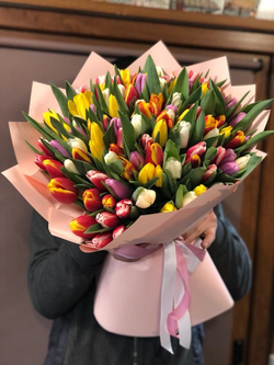 Букет из 101 разноцветных тюльпанов