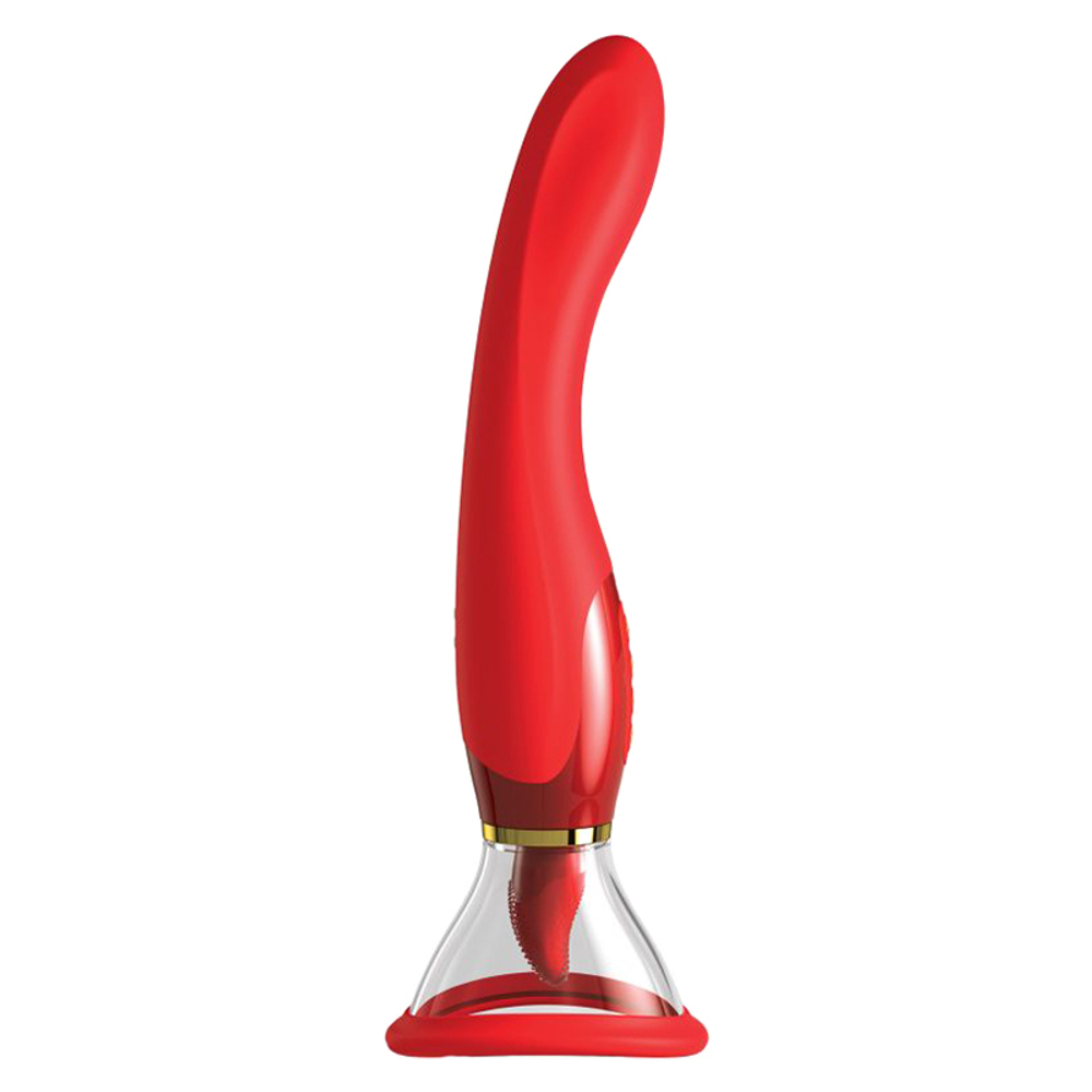 Двухсторонний вибростимулятор с помпой и язычком PipeDream Fantasy for Her Ultimate Pleasure Dual 24K Gold Luxury Edition Oral Sex Simulator Red 494315