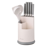 Набор ножей и кухонных принадлежностей 9 предметов, вращающаяся подставка, цвет серый, 671-211