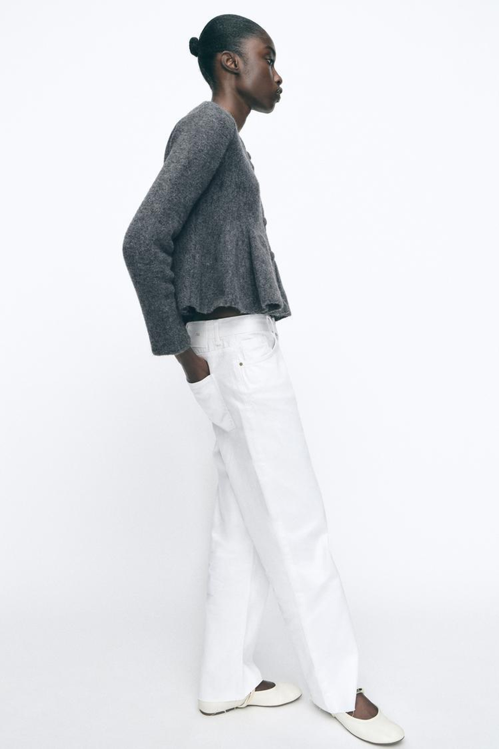 ZARA КАРДИГАН С БАСКОЙ, СЕРЫЙ