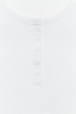 ZARA ТОП С ЛЬНЯНЫМИ ПУГОВИЦАМИ, БЕЛЫЙ