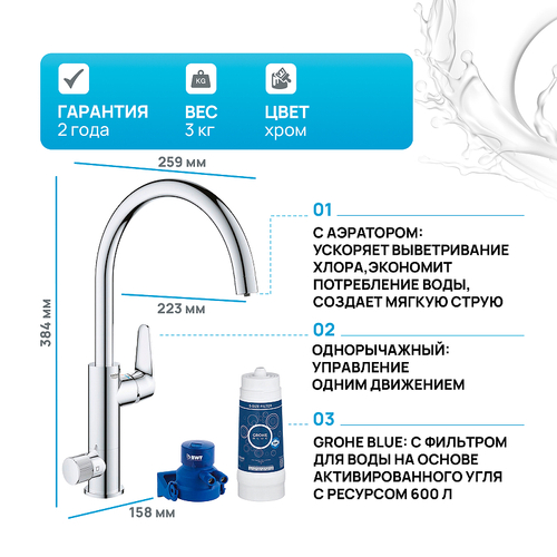 Смеситель для кухни Grohe Blue Pure BauCurve 119709 Хром