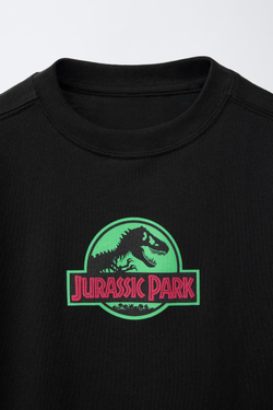 ZARA ФУТБОЛКА С РЕЛЬЕФНЫМ ПРИНТОМ JURASSIC PARK ©, ЧЕРНЫЙ