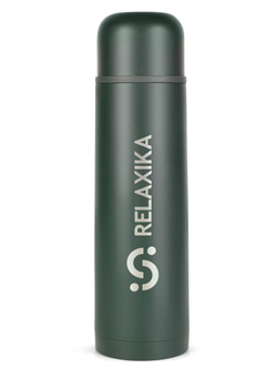Термос Relaxika 101 (1 литр), хаки (стикерпак "Кемпинг")