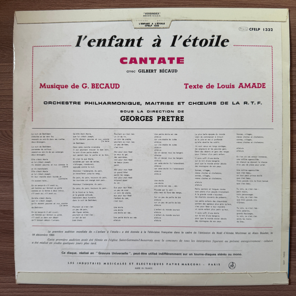Gilbert Bécaud ‎– L'Enfant À L'Étoile (Франция 1967г.)Т