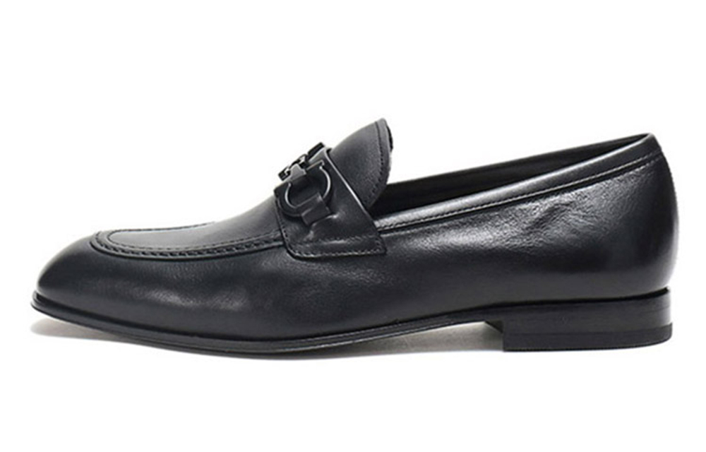 FERRAGAMO GANCINI Leather Casual Leather Shoes Men"s Black