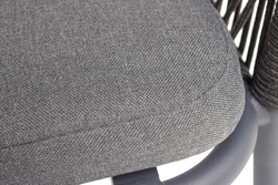 "Лион" стул плетеный из роупа, каркас из стали темно-серый (RAL7024) муар, роуп темно-серый круглый, ткань темно-серая 027