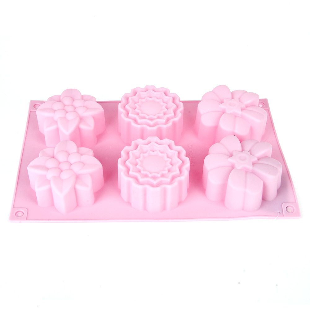 Форма силиконовая для выпечки 6 ячеек "Цветочный хоровод" 7*7*3,5см/ 27*17*3,5см.(4вида)