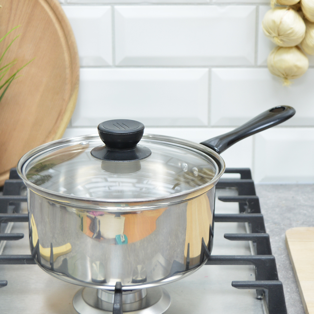 Ковш 2л нерж со стеклянной крышкой