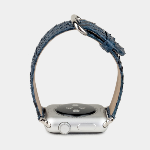 Ремешок для Apple Watch 44/45/46 mm из кожи питона, синего цвета