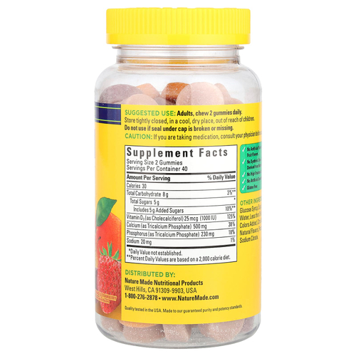 Nature Made, Кальций с витамином D3 в жевательных таблетках, вишня, апельсин и клубника, 80 жевательных таблеток