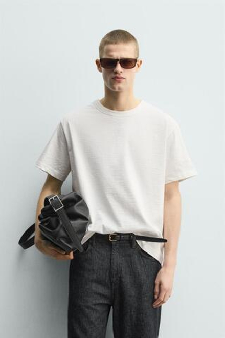 ZARA ФУТБОЛКА RELAXED FIT ИЗ РЕЛЬЕФНОЙ ТКАНИ, БЕЛЫЙ
