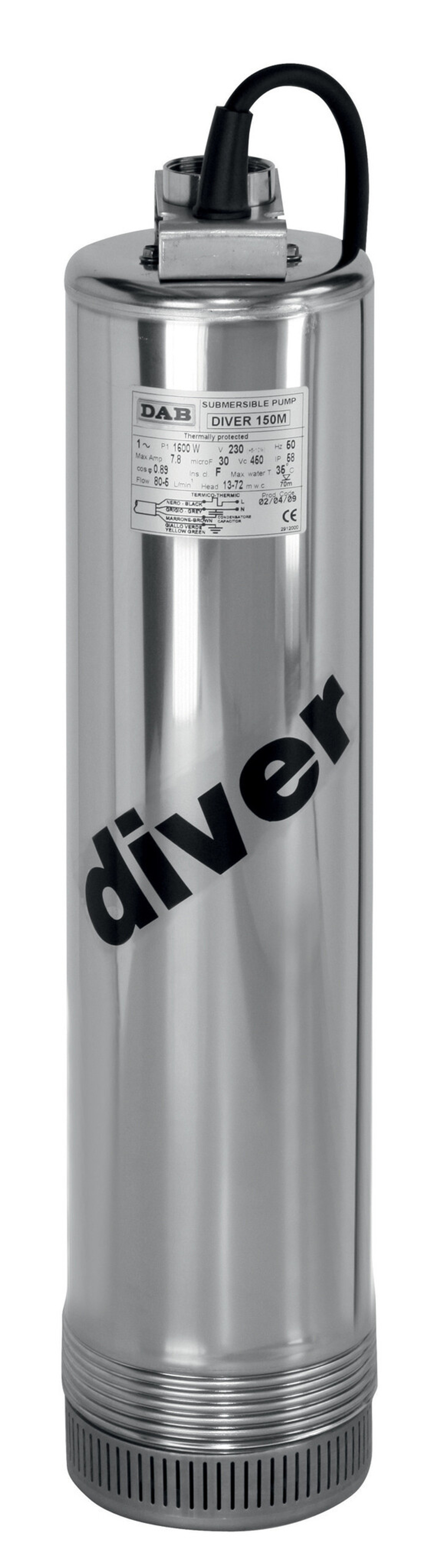 Насос скважинный DAB DIVER 150 M-A (1х220В; 1,00кВт), с кабелем 20 м.