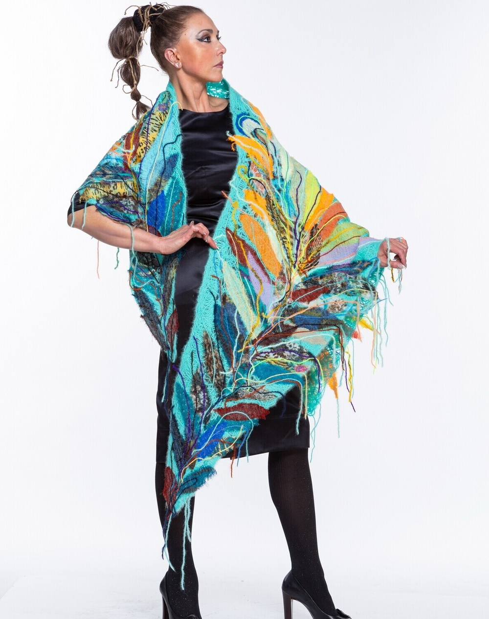 Шаль "Перо Жар-Птицы бирюза"