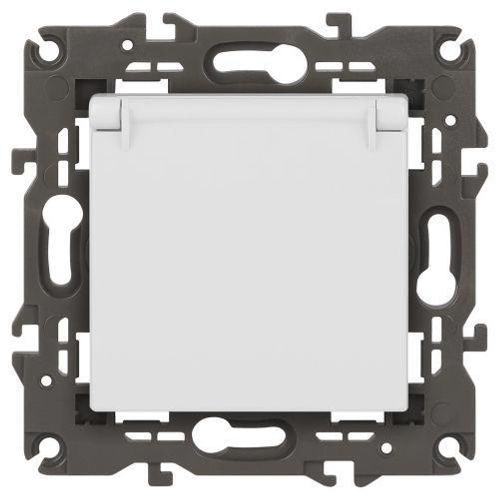 Розетка 1-м СП Эра Elegance 14-2103-01 16А IP20 16AX 250В 2P+E Schuko защ. шторки с крышкой бел. Эра Б0034278