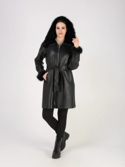 Дубленка зимняя натуральная с капюшоном длинная