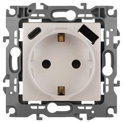 Розетка ЭРА Серия 12 12-4108-15 2P+E 16A-250В со шторками с USB type-A+C 5В-3А перламутр
