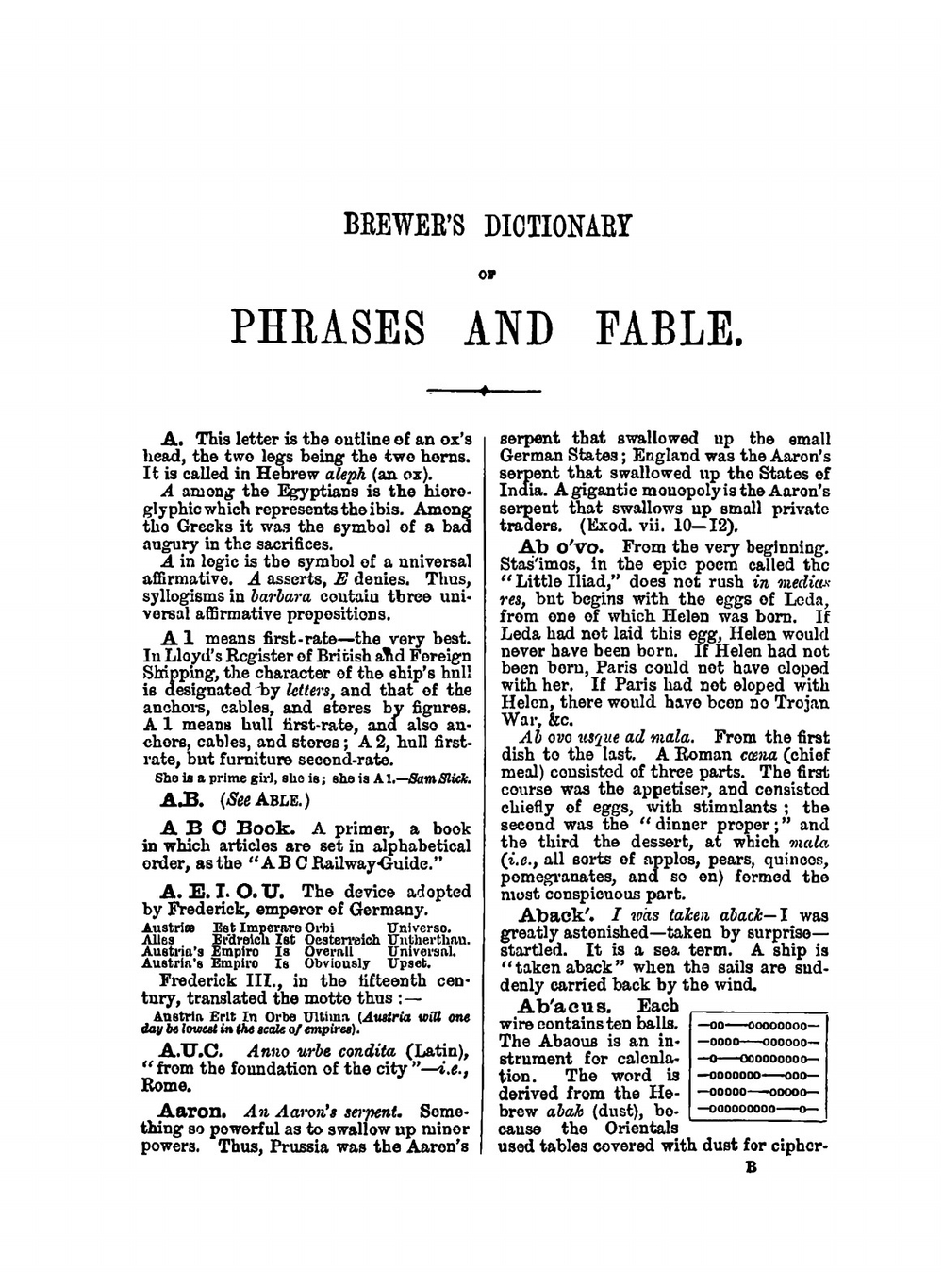 Dictionary of phrase and fable giving the derivation, source, or origin of common phrases, allusions, and words that have a tale to tell | Brewer Ebenezer Cobham
