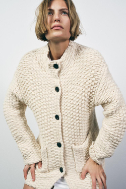 ZARA ТРИКОТАЖНЫЙ КАРДИГАН С ВЫСОКИМ ВОРОТНИКОМ, ЭКРЮ