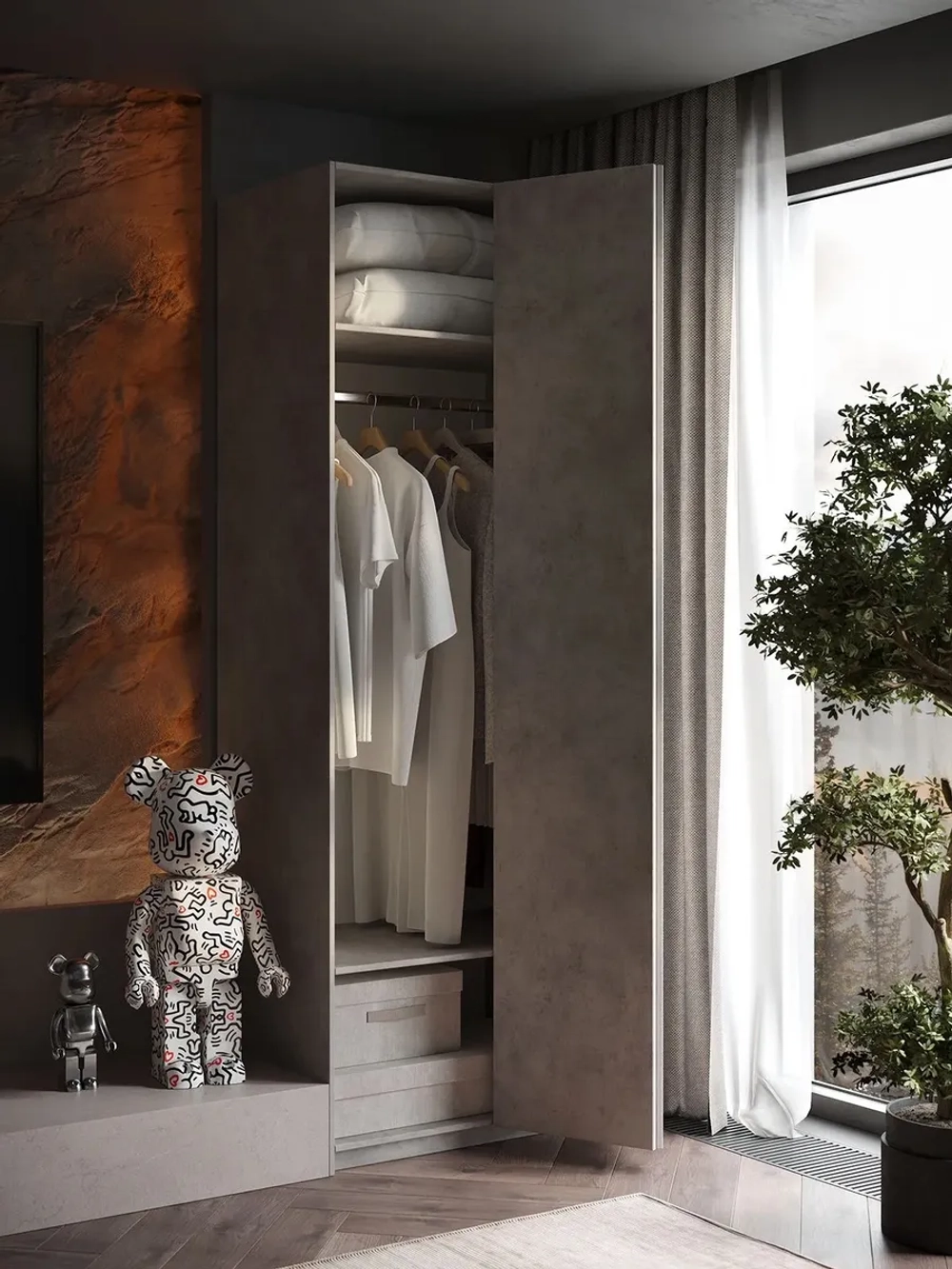 Шкаф Распашной Серый 81х220x52,5 SOHO Push to Move