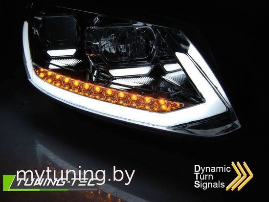 Передние фары Tube Light для Volkswagen Touran I (03-15) динамические хромированные