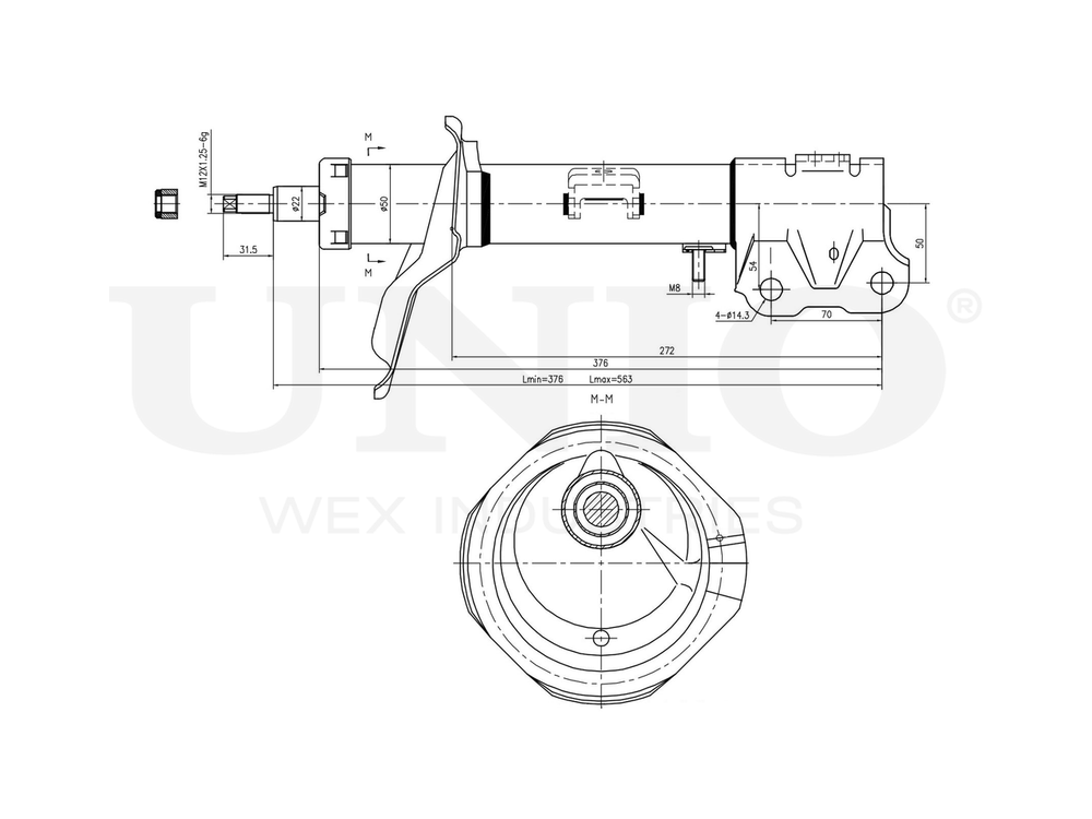 Амортизатор газовый передней подвески правый UNIO SAB-10017