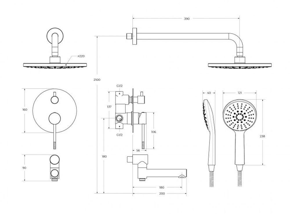 Душевой комплект встраиваемый с изливом CEZARES RELAX-VDSET-IN
