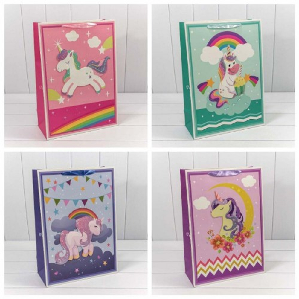 Пакет подарочный 32х45х15см "Единорог" с 3D аппликацией (Микс)