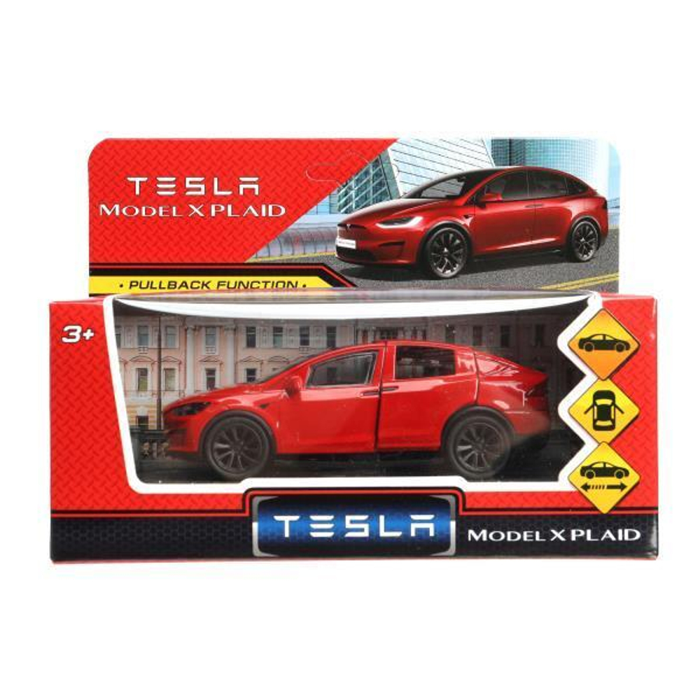 Модель ин. мет. "Tesla Model & Plaid" 12см, двери, красн, коробка MODELX-12-RD (Технопарк)