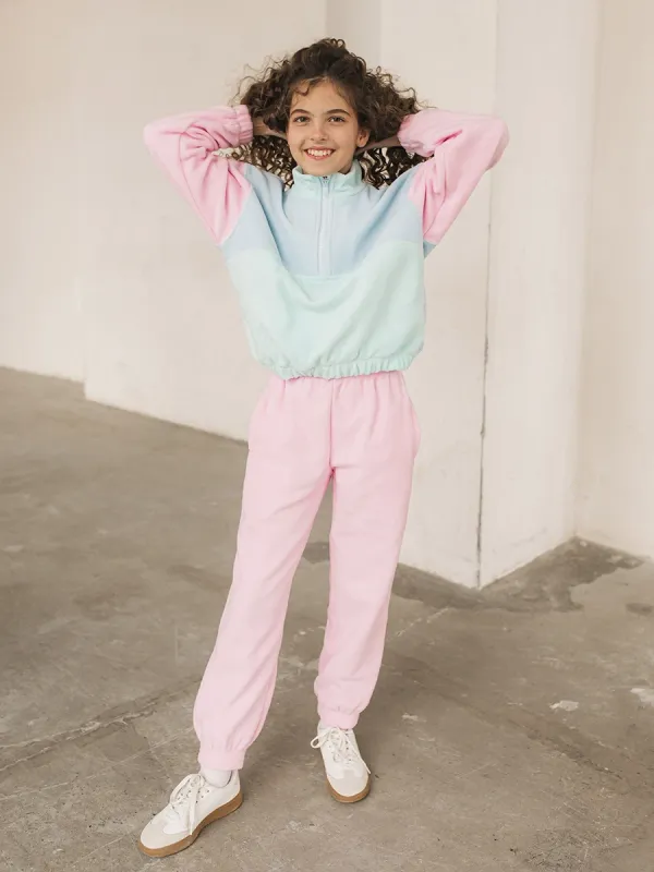 Брюки для девочки из розового флиса артикул 6482, опт (фабрика)