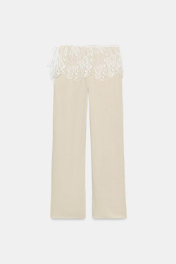 ZARA БРЮКИ В РУБЧИК С КРУЖЕВОМ, ЦВЕТ РОЗОВОГО МЕЛА