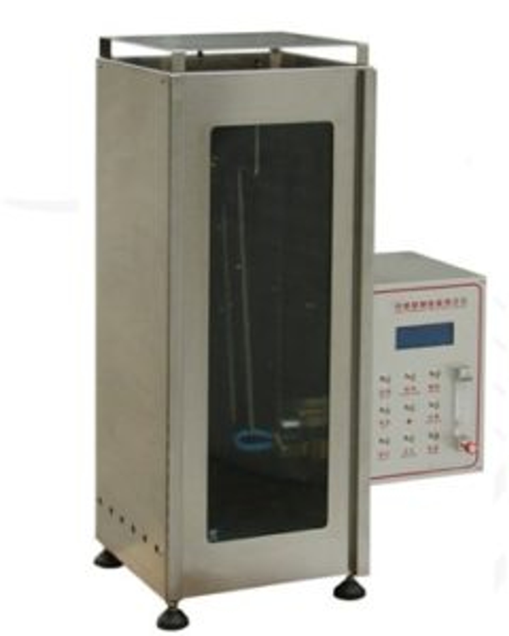 Vertical flammability chamber for textiles and plastics