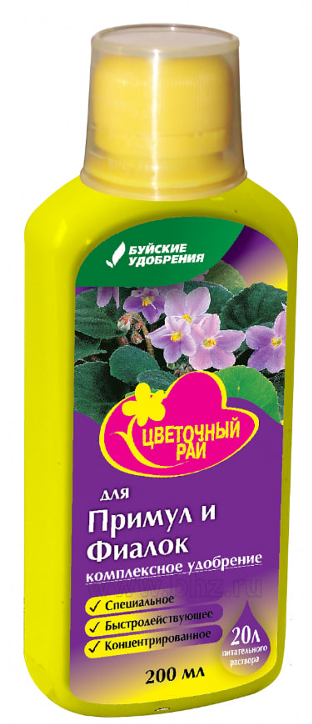 Удобрение жидкое комплексное ЦВЕТОЧНЫЙ РАЙ для примул и фиалок, для корневых и листовых подкормок 200 мл