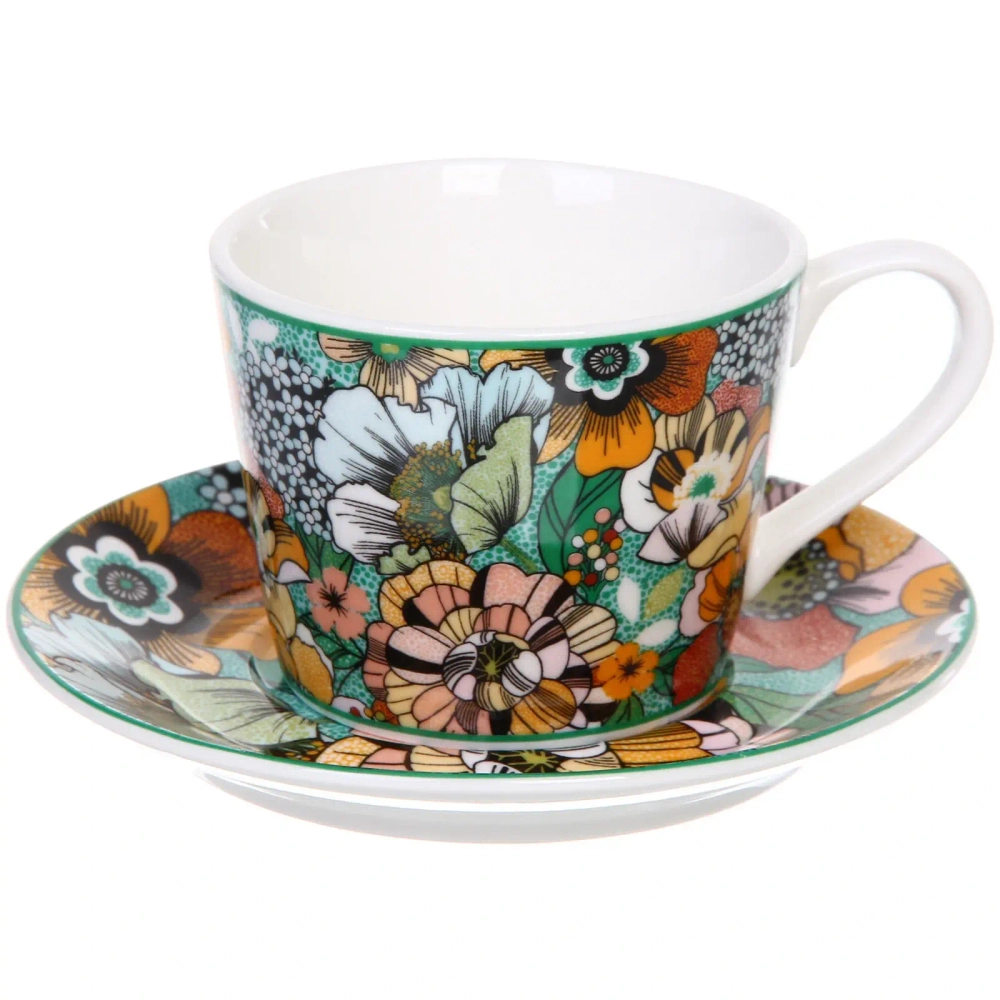 Кофейный набор 4 предмета «Цветочная радуга» (2 кружи 120мл+2 блюдца)