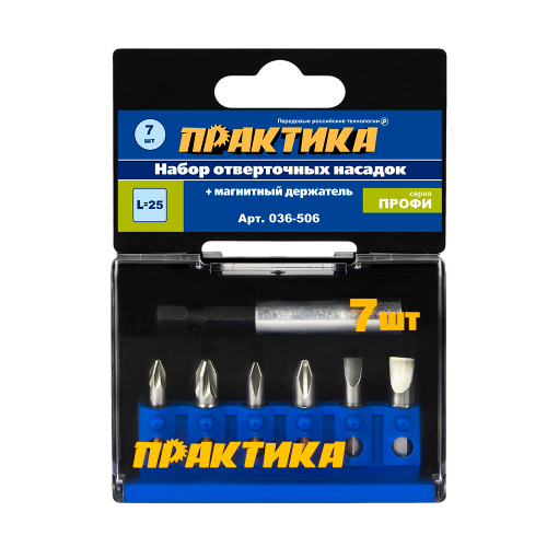 Набор бит магнитный держатель, кассета Практика "Профи" (7шт)