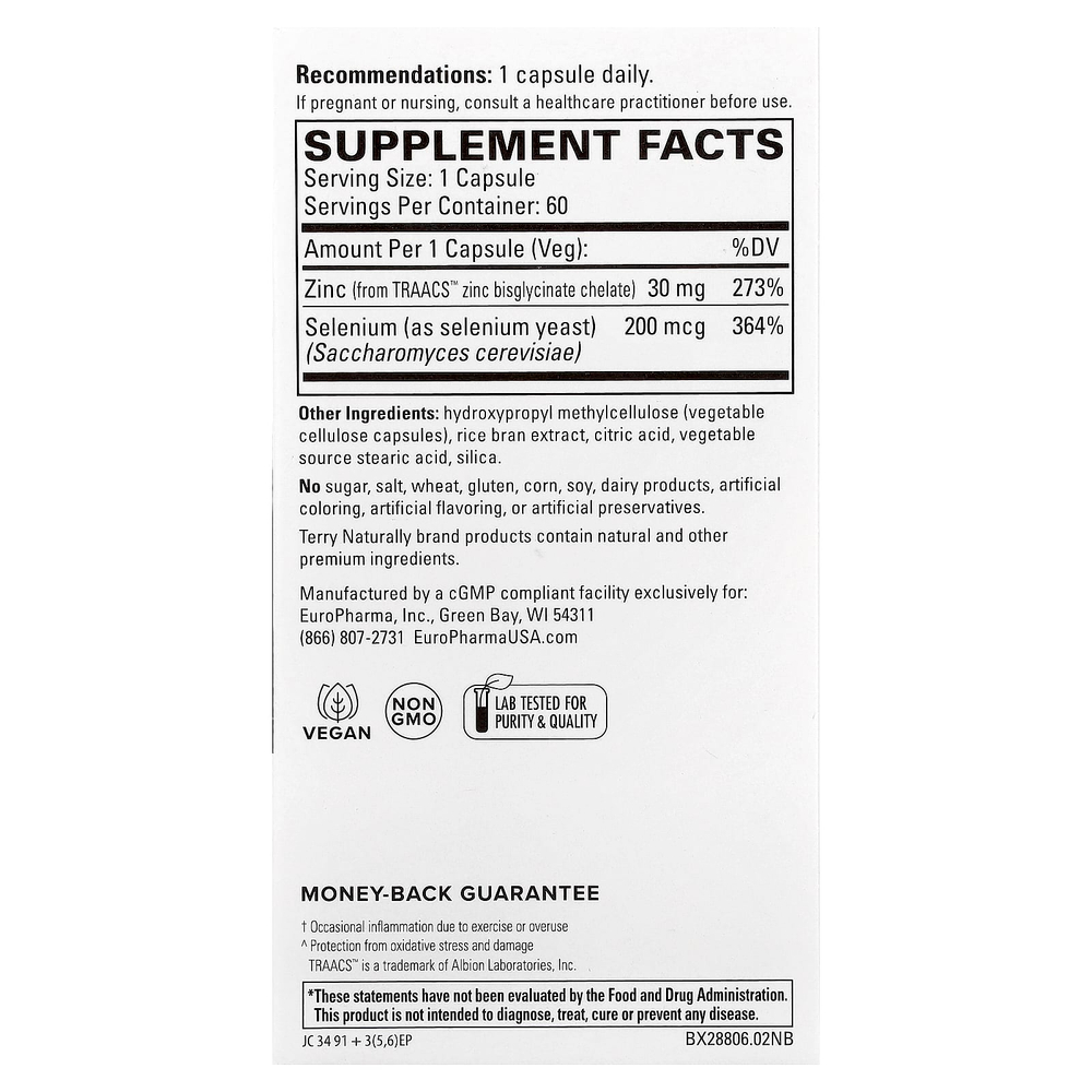 Terry Naturally, цинк и селен, 60 веганских капсул
