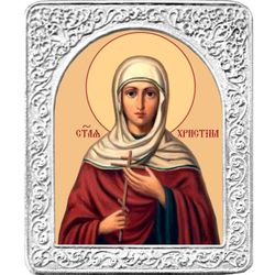 Святая Христина. Маленькая икона в серебряной раме.