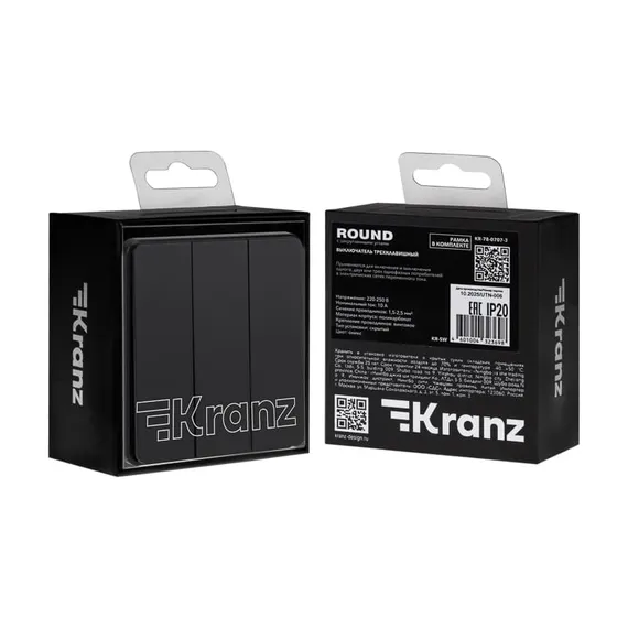 Выключатель ROUND 3 кл 10А с/у оникс KRANZ