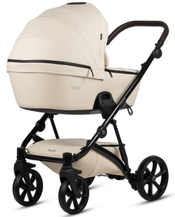 Детская коляска Tutis Viva 5 Plus Leather 2024 3 в 1 с автокреслом Elo Lux EduSky Grey 1452086 Vanilla