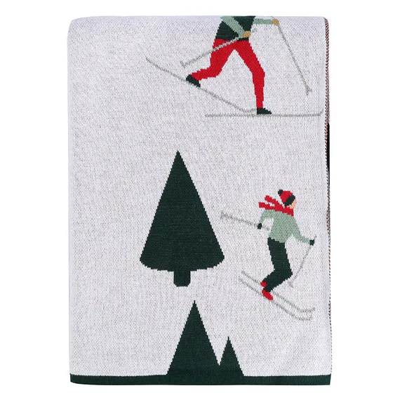 Плед из хлопка с новогодним рисунком let's ski из коллекции new year essential, 130x180 см