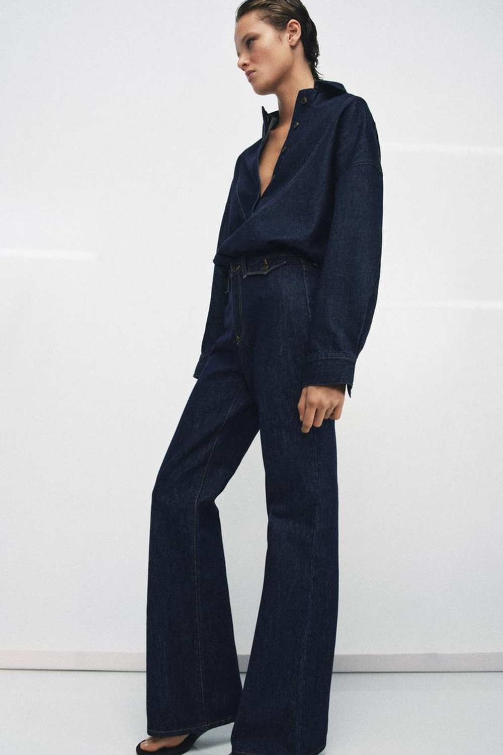 ZARA ДЖИНСОВАЯ РУБАШКА ZW COLLECTION, СИНИЙ